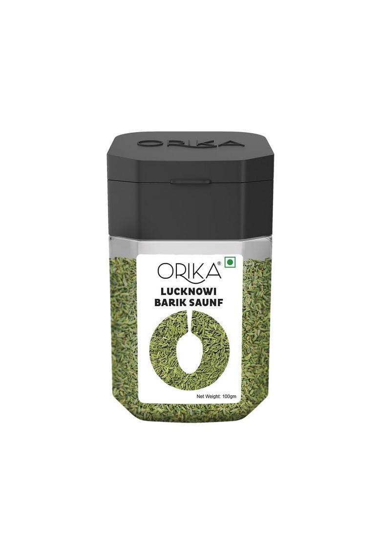 Orika Lucknowi Barik Saunf | Premium Fine Fennel Seeds for Mukhwas, Digestive, Cooking & Mouth Freshener Aromatic Flavourful 100g Jar (1)