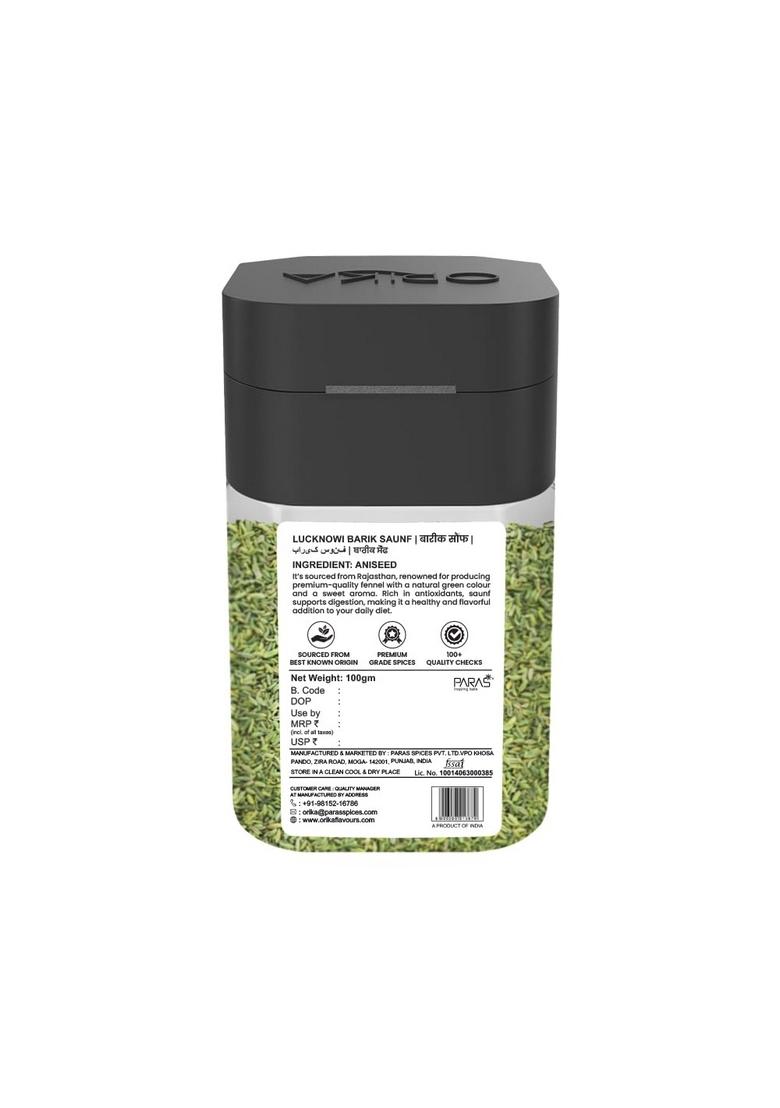 Orika Lucknowi Barik Saunf | Premium Fine Fennel Seeds for Mukhwas, Digestive, Cooking & Mouth Freshener Aromatic Flavourful 100g Jar (1)