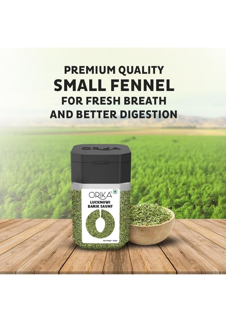 Orika Lucknowi Barik Saunf | Premium Fine Fennel Seeds for Mukhwas, Digestive, Cooking & Mouth Freshener Aromatic Flavourful 100g Jar (1)