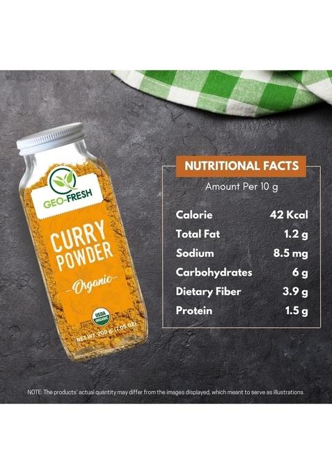 Geo-Fresh Organic Curry Powder, 200g| Blend of 15 Herbs & Spices| Spice Masala| Enhance Flavour| No Artifical Colour Preservatives| 100% Organic, Non-GMO, USDA Certified, Jaivik Bharat Certified