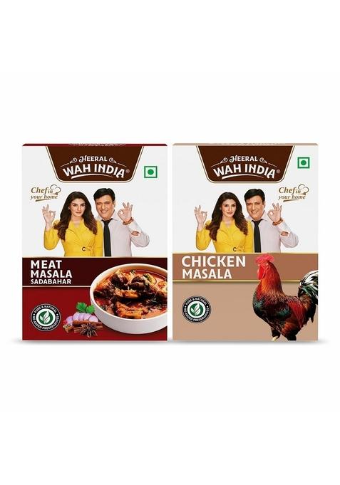 HEERAL WAH INDIA Sadabahar Meat Masala, Chicken Masala | Spices Combo Pack With Natural Ingredients For Delicious Cooking - 50 Gram In Each