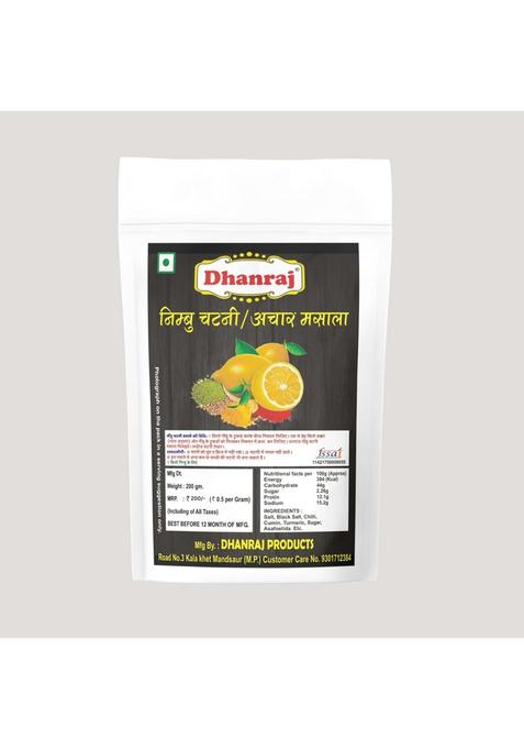 Dhanraj Nimbu Chatney Achar Masala Tangy & Spicy Blend for Lemon Pickle, Chutneys Achars | 200g Authentic Homemade Taste