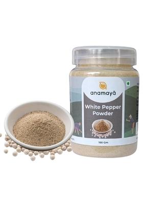 anamaya White Pepper Powder | Safed Mirch 100% Pure from Erode, Tamil Nadu 0% Rice Added Fine Ground & Aromatic 100g Food-Grade Jar Pack of 1