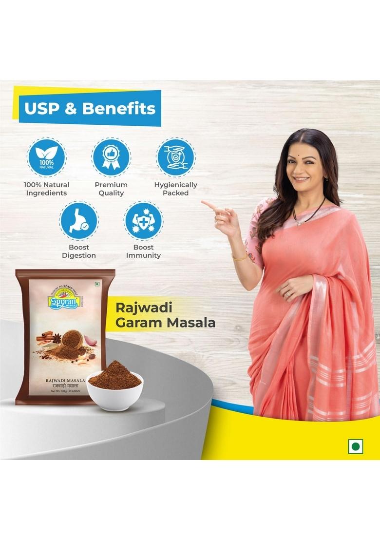 Spyran Rajwadi Garam Masala Powder | Blended Spice for Authentic Taste and Colour Ready to Use 500 grams