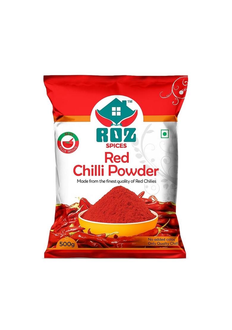 ROZ SPICES Red Chilli Powder | Pure & Natural Lal Mirch Made Premium Sun-Dried Chilies No Artificial Colors or Additives Fresh Aromatic Spice for Everyday Cooking-500g