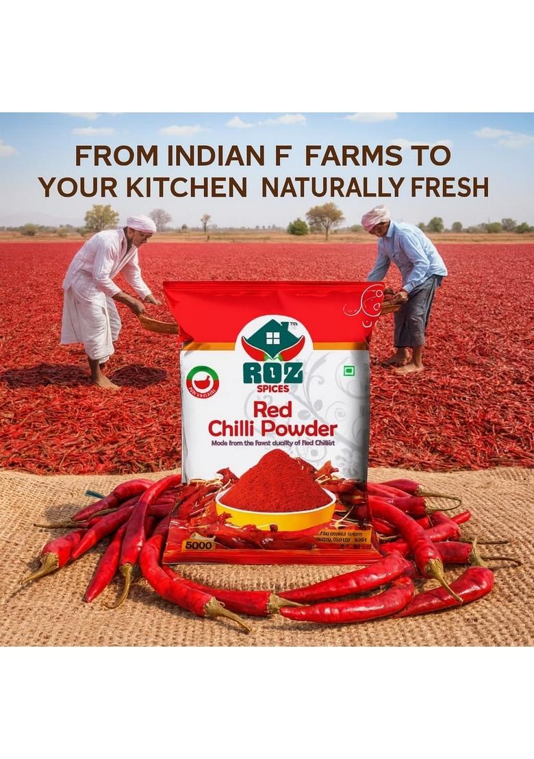 ROZ SPICES Red Chilli Powder | Pure & Natural Lal Mirch Made Premium Sun-Dried Chilies No Artificial Colors or Additives Fresh Aromatic Spice for Everyday Cooking-500g