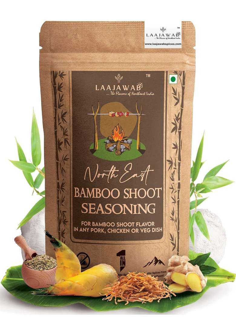 Laajawab Thai/Northeast Style Bamboo Shoot Seasoning Powder with Real from Nagaland | Give Flavor to Any Curry or Soup Including Pork/Chicken Dishes 100% Natural, 130g - Indya