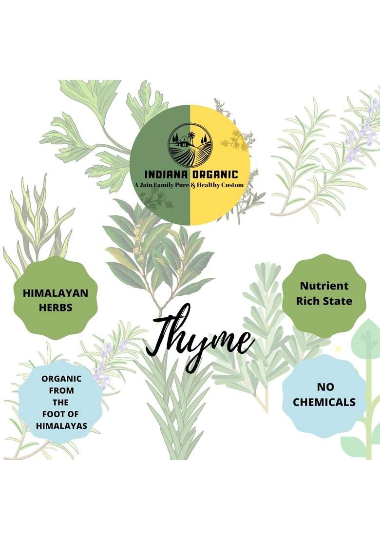 INDIANA ORGANIC Thyme herb Dry Whole Leaves - 40 Gm | 100% Natural No Artificial Colour Flavour added gram (Pack of 1) - Indya