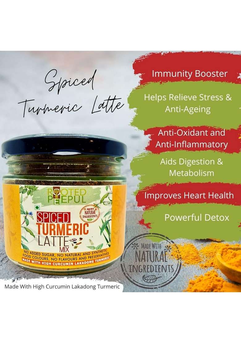 ROOTED PEEPUL Spiced Turmeric Latte Mix | Golden with Lakadong Pure & Delicious Healthy Milk 120g - Indya