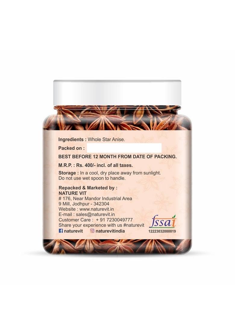Nature Vit NatureVit Star Anise (Chakri Phool) 100g | Premium Whole Spice Strong Aroma & Bold Flavor Imported from Vietnam Ideal for Indian Cooking, Masala Chai Ayurvedic Use
