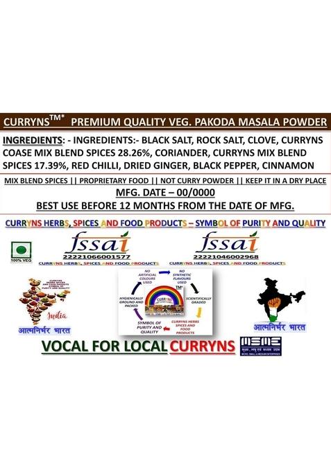 CURRYNS Veg Pakoda Masala Powder | Spices with Natural Oils |/100% Natural/ No artificial colours/ preservatives/Best Choice of Chefs/ Perfect for Cooking/ Ready to Use/ added Flavours/ Rich Aroma And Strong Flavours/Best Kitchen Companion (100 gm)