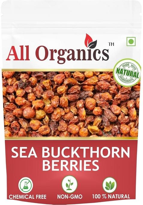 All Organics Himalayan Pure Sea Buckthorn Berries | Dry Rich in Fiber, Omegas, Vitamin C (400 gm)