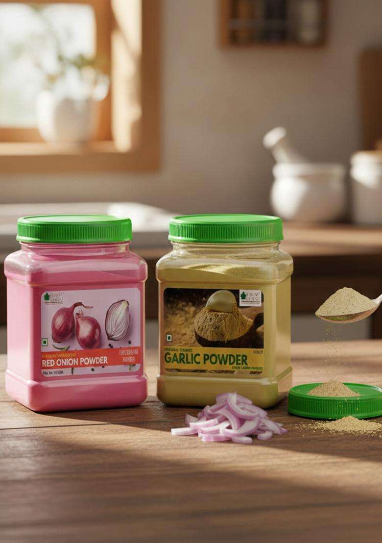 BLISS OF EARTH Combo Natural Red Onion Powder For Cooking & Hair Growth Organic Garlic Dried (Pack 2x500gm) - Indya