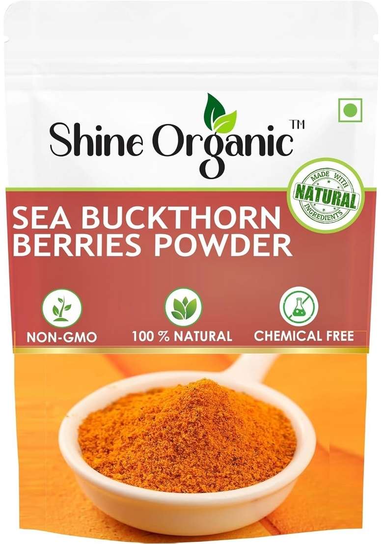 Shine Organic Sea Buckthorn Berry Powder 50g Natural Superfruit Rich in Omega 3 6 7 9 Collagen Fiber Vitamin C E Perfect for Smoothies Juices Wellness Recipes - Indya