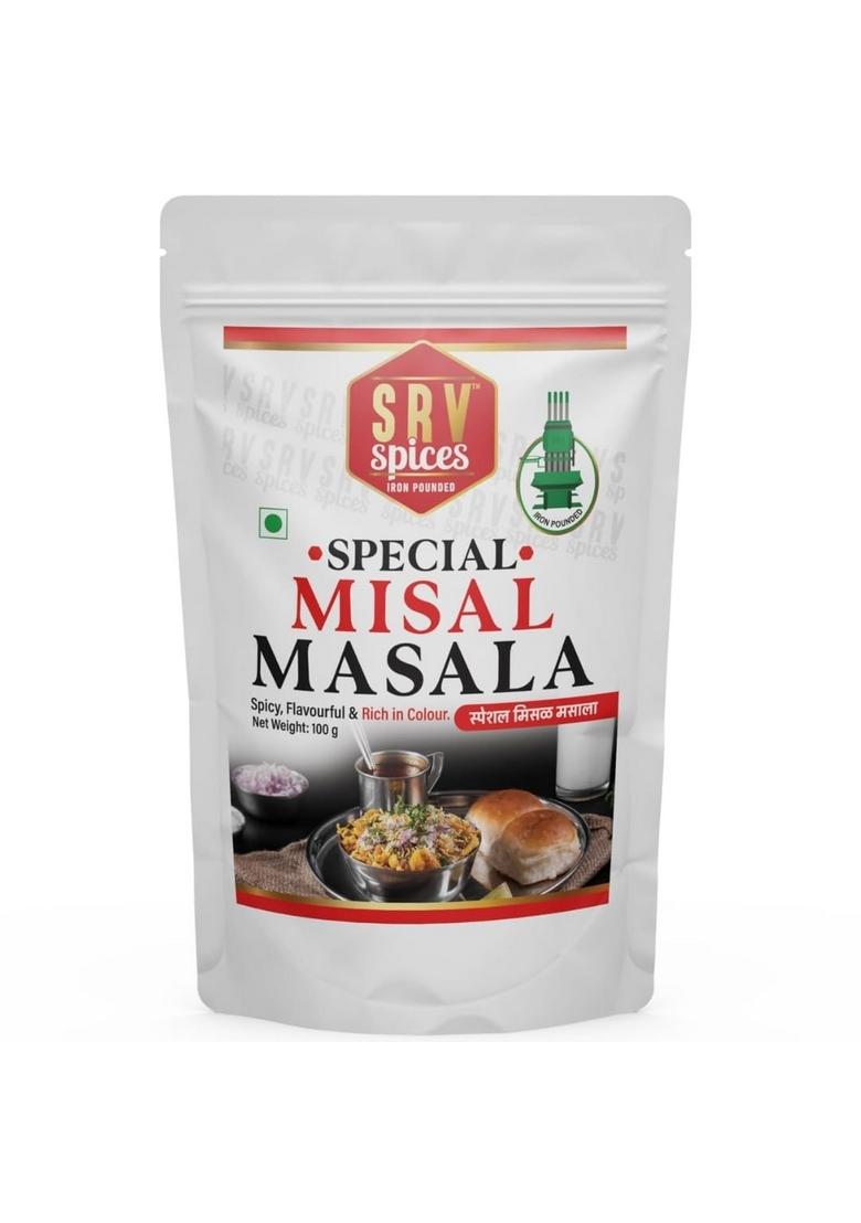 SRV SPICES (iron pounded) Special Misal Masala | Authentic Spicy Blend for Traditional Strong, Aromatic & Rich in Color LTG (Low Temperature Grinding) Natural Oil Retention 100g Pack
