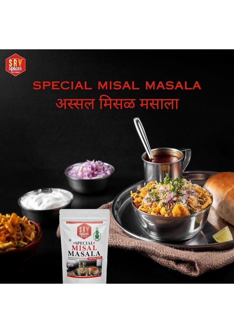 SRV SPICES (iron pounded) Special Misal Masala | Authentic Spicy Blend for Traditional Strong, Aromatic & Rich in Color LTG (Low Temperature Grinding) Natural Oil Retention 100g Pack