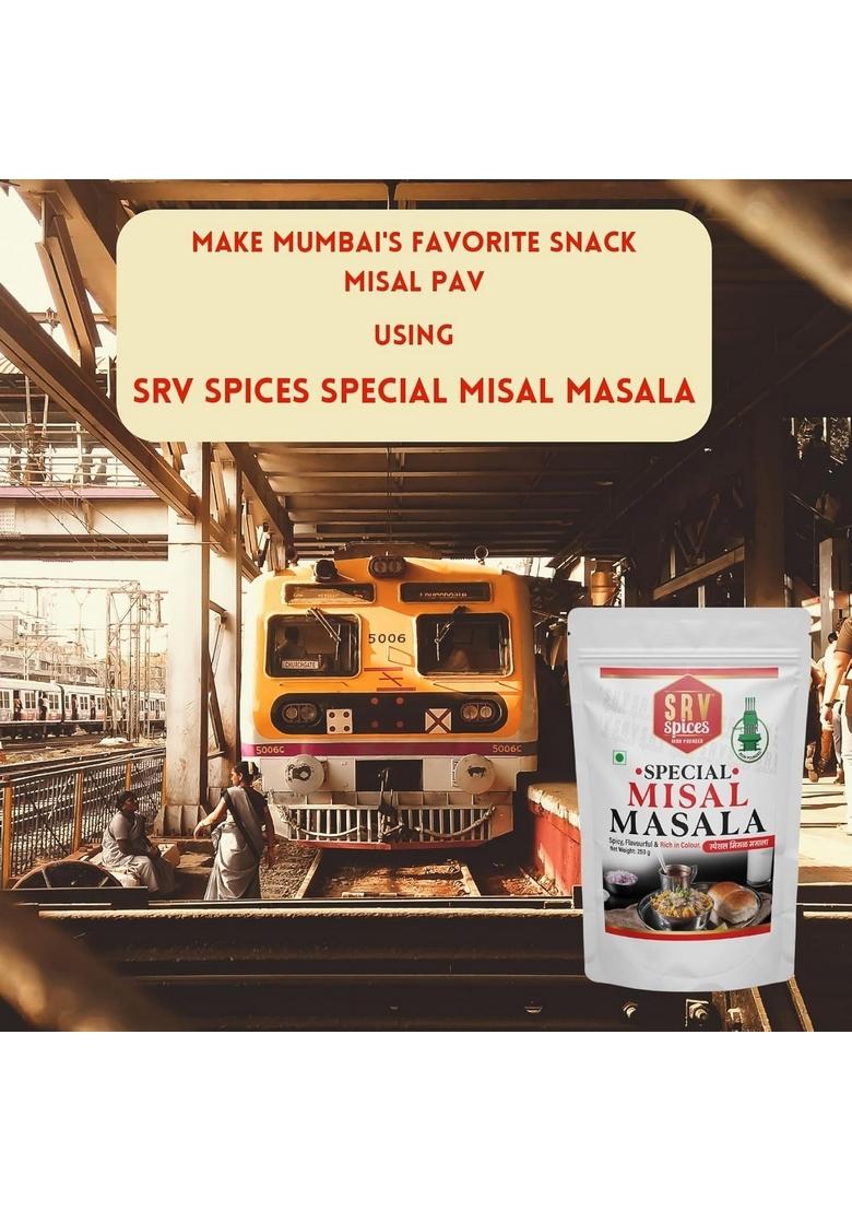 SRV SPICES (iron pounded) Special Misal Masala | Authentic Spicy Blend for Traditional Strong, Aromatic & Rich in Color LTG (Low Temperature Grinding) Natural Oil Retention 100g Pack