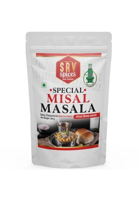 SRV SPICES (iron pounded) Special Misal Masala | Authentic Spicy Blend for Traditional Strong, Aromatic & Rich in Color LTG (Low Temperature Grinding) Natural Oil Retention 100g Pack