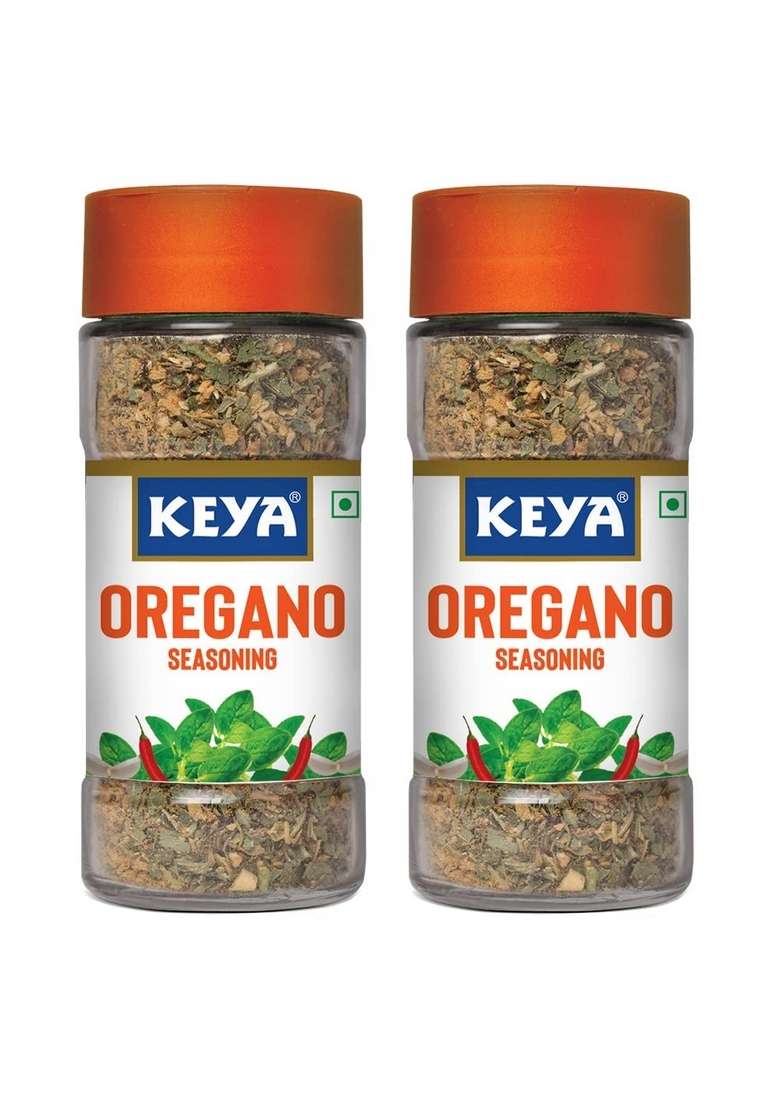 KEYA Oregano Seasoning | All Natural & Healthy Spice Blend for Pizza, Pasta More Glass Bottle Premium Herbs and Spices Contains Freeze dried herbs| Export Quality No Preservatives The rich aroma that lasts 50g Pack of 2 - Indya
