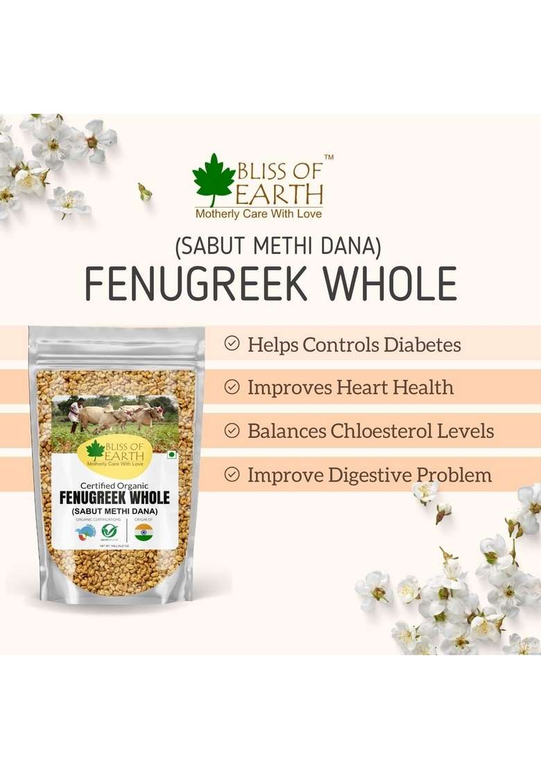 BLISS OF EARTH 700GM Certified Organic Fenugreek Seed Whole, Sabut Methi Dana - Indya