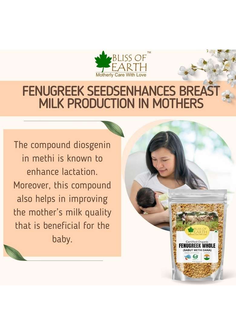 BLISS OF EARTH 700GM Certified Organic Fenugreek Seed Whole, Sabut Methi Dana - Indya