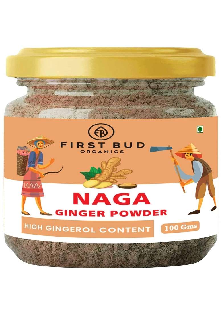 First Bud Organics Naga Dry Ginger Powder - 100gm | Organic With High Gingerol Content Non GMO, Gluten Free & No Preservatives Perfect For Cooking, Baking, Smoothies, and Teas - Indya