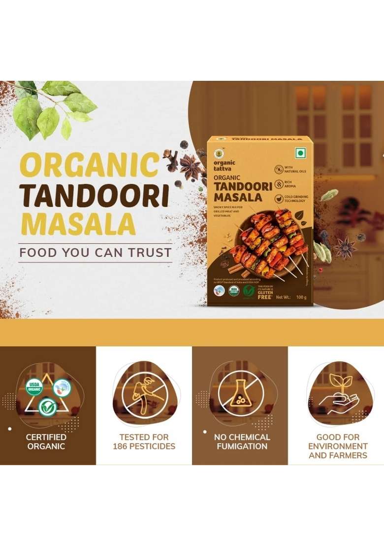 ORGANIC TATTVA Tattva, Tandoori Masala 100 Gram | Pesticide and Chemical Free With Natural Oils Rich Aroma Naturally Gluten Pack of 2 - Indya