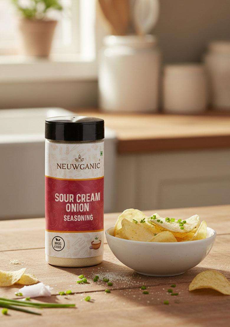 Neuwganic - Sour Cream Onion Seasoning Savory Blend for Chips, Popcorn, Dips, Fries, Pasta & Snacks Flavourful Creamy No Added Preservatives 50 Gm - Indya