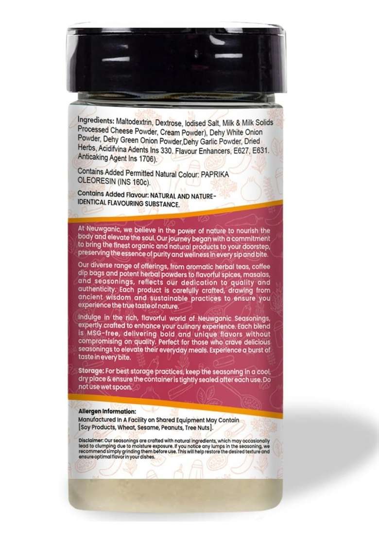 Neuwganic - Sour Cream Onion Seasoning Savory Blend for Chips, Popcorn, Dips, Fries, Pasta & Snacks Flavourful Creamy No Added Preservatives 50 Gm - Indya