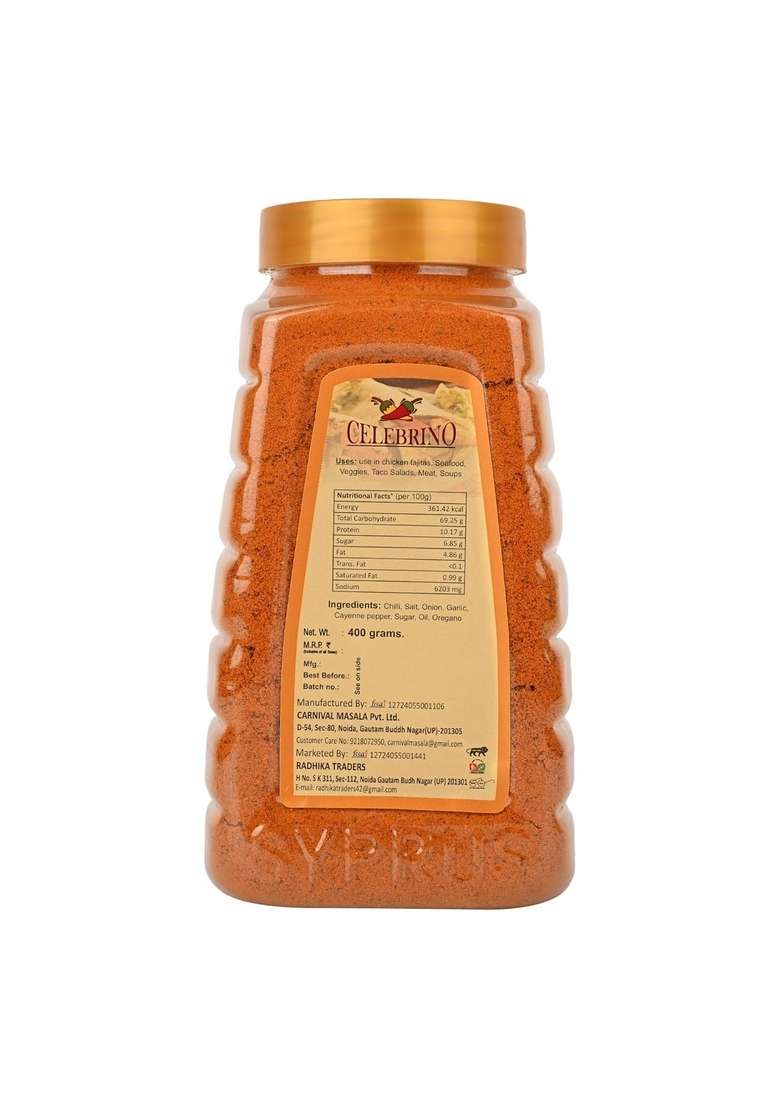 CELEBRINO Authentic Fajita Seasoning Mix Smoky, Spicy Tex-Mex Spice Blend for Chicken, Beef, Shrimp & Veggies, Gluten-Free, All-Natural | 400gm JAR - Indya