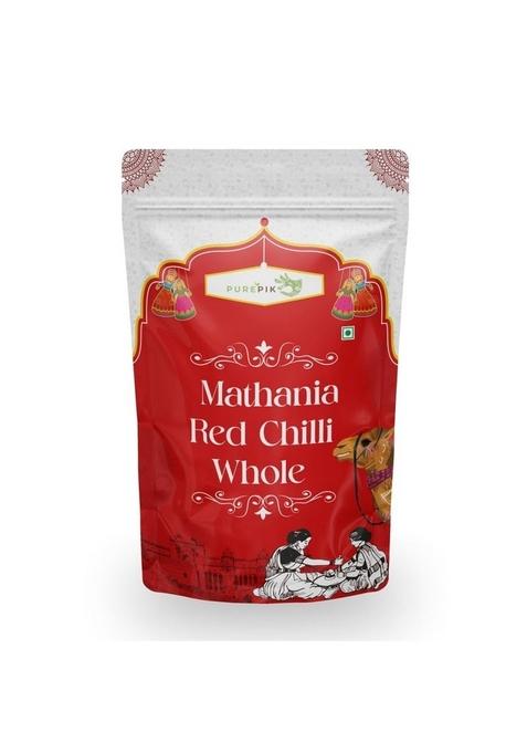PURE PIK Organically Cultivated Mathania Red Chilli Whole Stemless 1 Kg| Lal Mirch Rajasthani, Hand Cleaned
