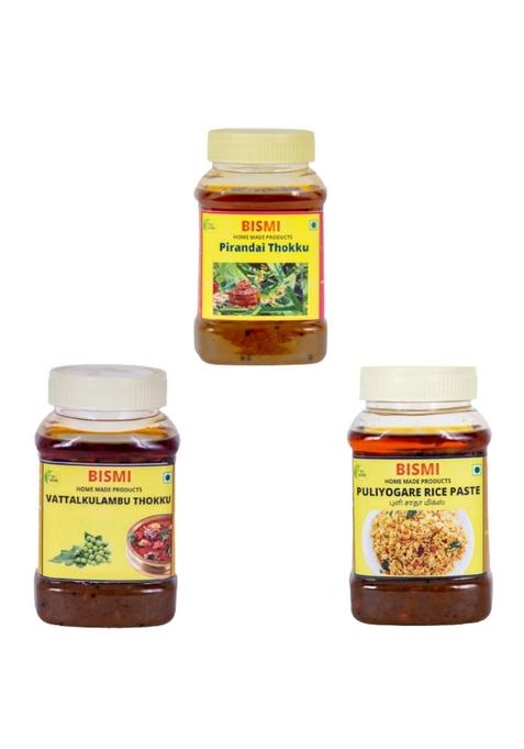 BISMI COMBO PACK (PRIANDAI THOKKU, puliyogare vatha kulambu THOKKU)| OF -3|EACH 300GM-INSTANT RICE MIX PASTE,THOKKU,RICE THOKKU