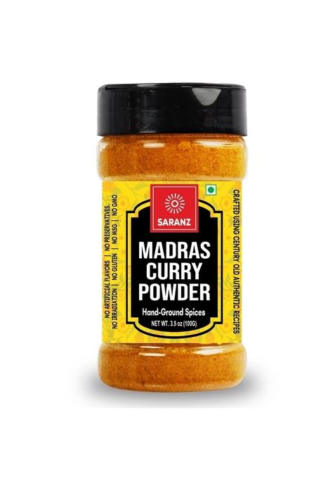 SARANZ Madras Curry Powder | Made with Authentic Whole Indian Spices Natural Organic Red Rich & Strong Flavour Instant Recipe (100 Grams Sprinkler Jar)