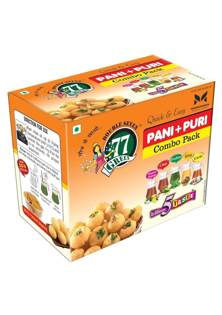 77Green 77 Green Pani Puri Combo Pack Ready-to-Fry Crispy Golgappa Shells with Instant Spiced Mix | Street-Style Indian Chaat Snack Party Appetizer No Added Colors or Preservatives