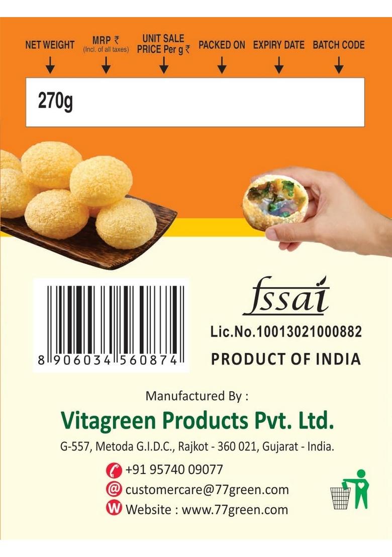 77Green 77 Green Pani Puri Combo Pack Ready-to-Fry Crispy Golgappa Shells with Instant Spiced Mix | Street-Style Indian Chaat Snack Party Appetizer No Added Colors or Preservatives