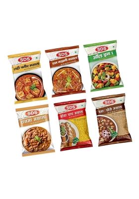 SDS Masala Combo - Pack of 6 | 1x Rajma 70g + All in One 50g Chana SOYA Chaap 40g Dal Makhni Shahi Paneer Spices for Daily Use