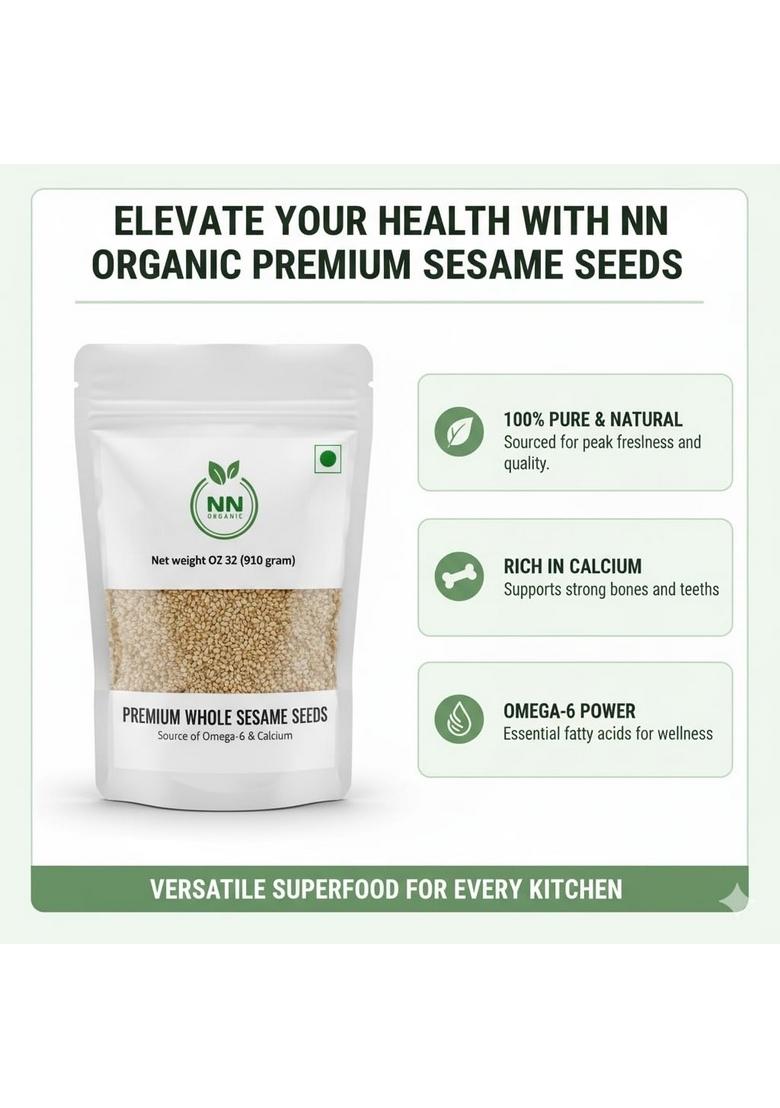 NNorganic Sesame Seeds -1kg | Natural white Sabut Till for Eating Rich Nutrient Indian Spices & Masala 1kg