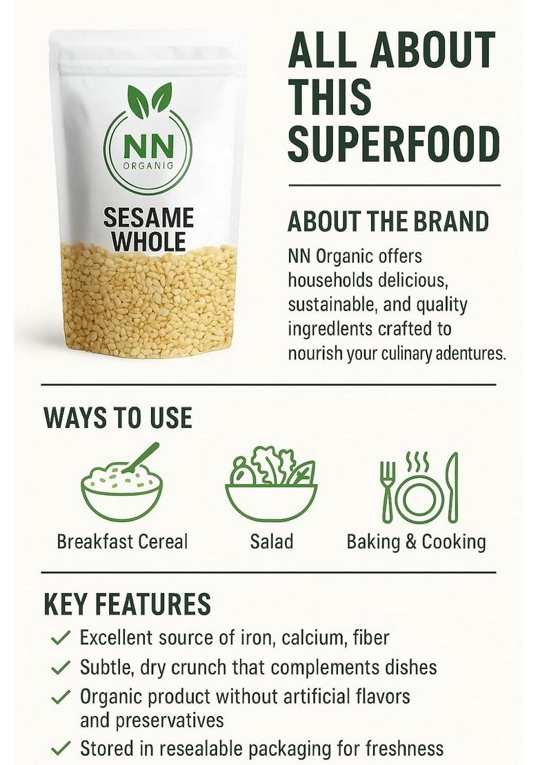 NNorganic Sesame Seeds -1kg | Natural white Sabut Till for Eating Rich Nutrient Indian Spices & Masala 1kg