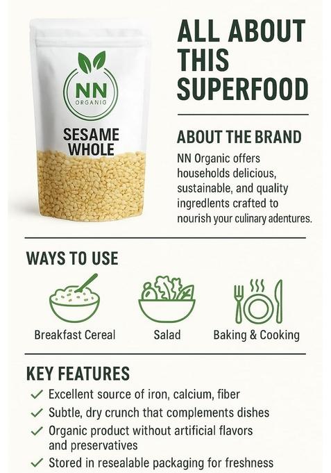 NNorganic Sesame Seeds -1kg | Natural white Sabut Till for Eating Rich Nutrient Indian Spices & Masala 1kg