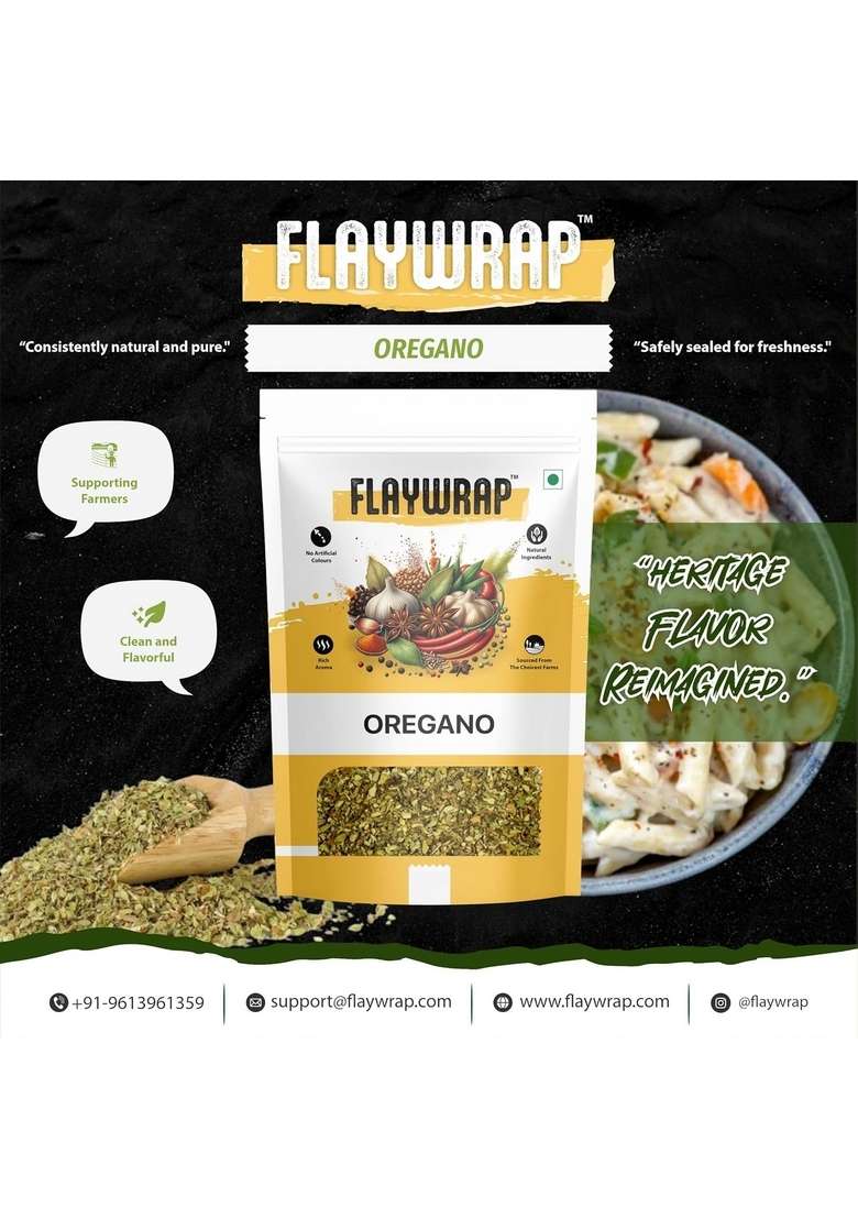 FlayWrap Oregano 200gm | Premium Dried Leaves Aromatic Herb for Italian, Mediterranean & Mexican Cooking 100% Natural Fresh Airtight Pack - Indya