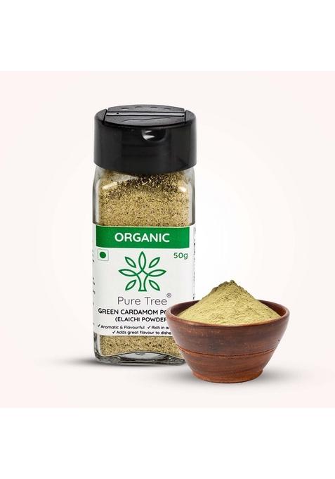 Pure Tree Certified Organic Green Cardamom Powder | 50 g Glass Jar Hari Elaichi