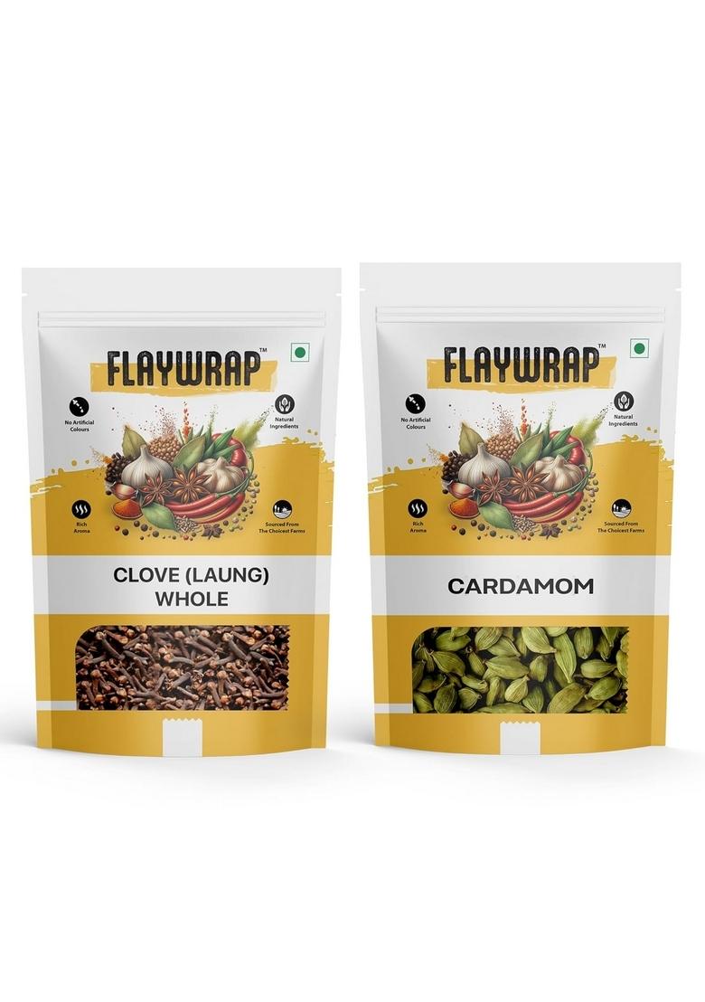 FlayWrap Cardamom Green 50g & Clove Whole Combo | Elaichi Laung Garam Masala Mix