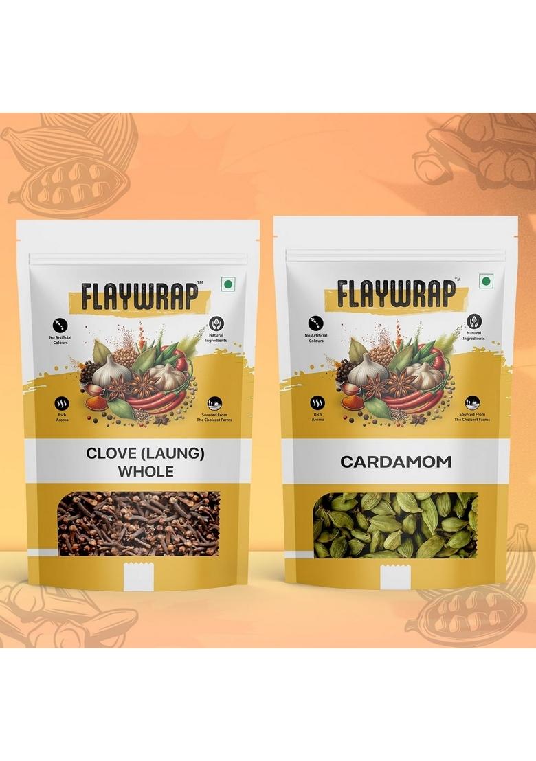 FlayWrap Cardamom Green 50g & Clove Whole Combo | Elaichi Laung Garam Masala Mix