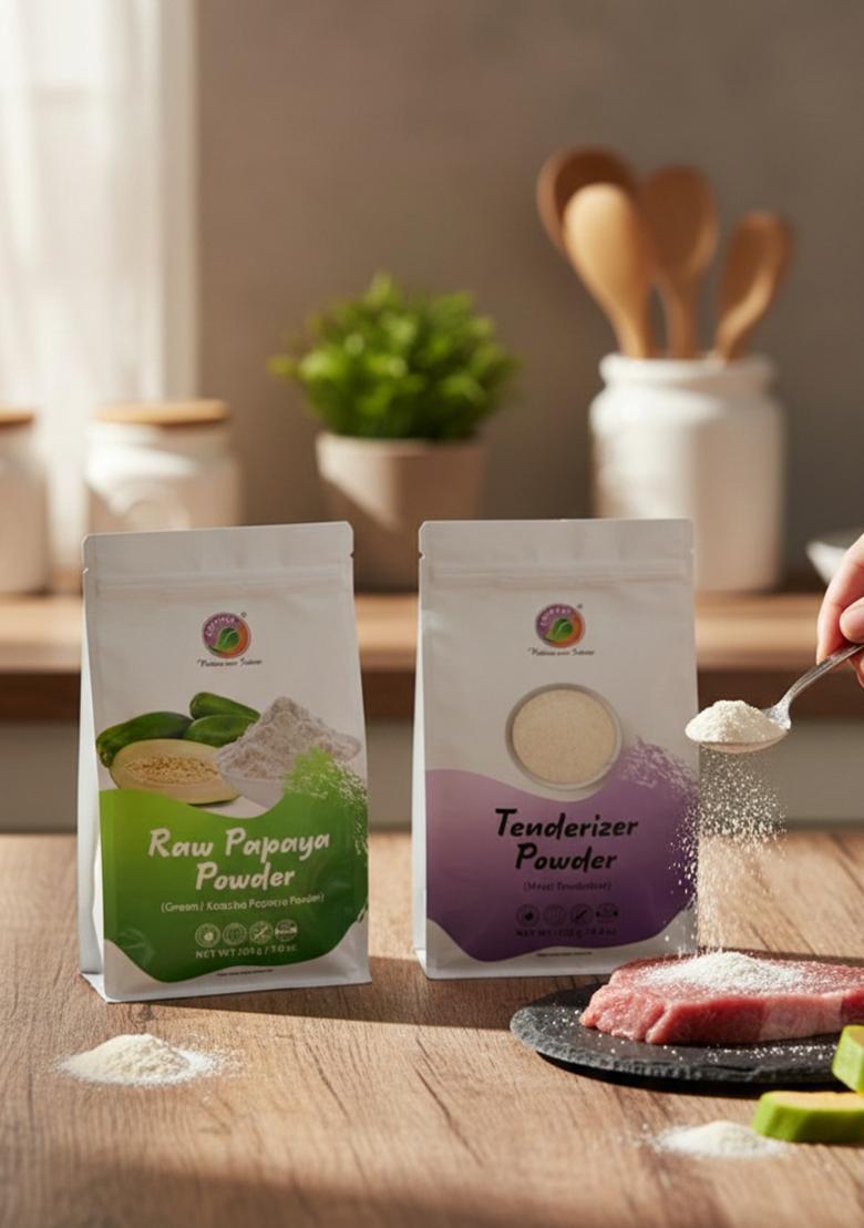 SAIPRO Nature our Future Saipro's Raw Papaya Powder 200 gm & Tenderizer 125 combo| For teanderizing koftas, meat, meat softner| BBQ rub| Great tenderiser powder, NO msg, preservatives, all NAtural