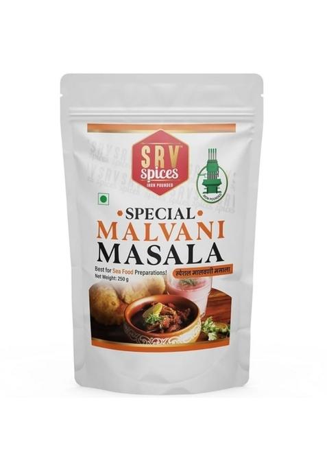 SRV SPICES (iron pounded) Special Malvani Masala | Iron Pounded Coastal Spice Blend Authentic Seafood Made with 24 Handpicked Ingredients 57 Years of Expertise 250g Pack