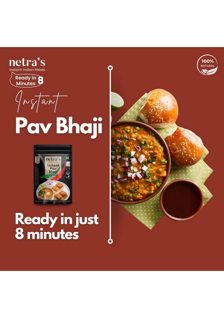 Netra’s Instant Pav Bhaji – 150g | Pack of 2 100% Natural & Preservative-Free Ready-to-Eat in Minutes Serves 8 Perfect for Snacks, Lunch, Dinner, Travel Camping