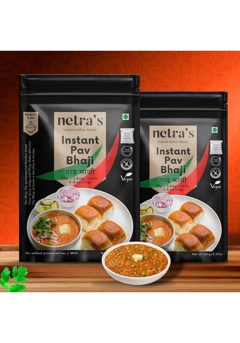 Netra’s Instant Pav Bhaji – 150g | Pack of 2 100% Natural & Preservative-Free Ready-to-Eat in Minutes Serves 8 Perfect for Snacks, Lunch, Dinner, Travel Camping