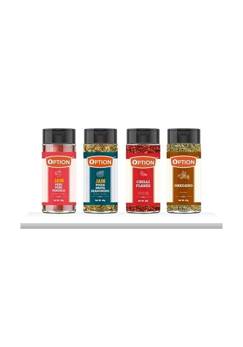 OPTION Jain Seasoning Combo Pack | Peri Mix 50g Pizza/Pasta 30g Oregano 20g Chilli Flakes 40g Gift Set