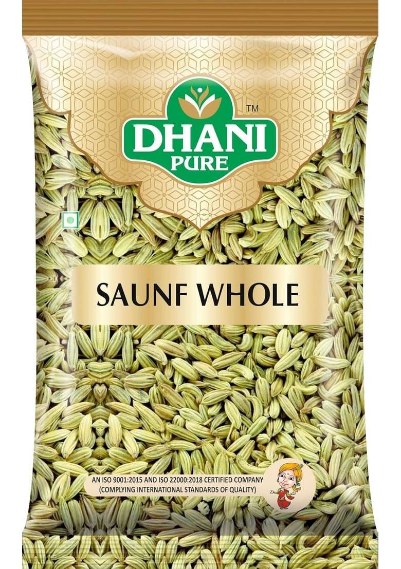 Dhani Pure Saunf Whole Fennel Seeds | Natural Ingredients No Preservatives Aromatic Flavor Ideal for Cooking and Digestion (100 gm) - Indya