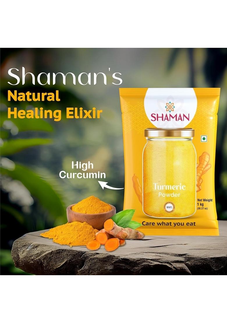 SHAMAN SPICES Turmeric Powder 1 kg | No Artificial Colours or Preservatives High Curcumin Haldi with Natural Oils & Pure Aroma Authentic